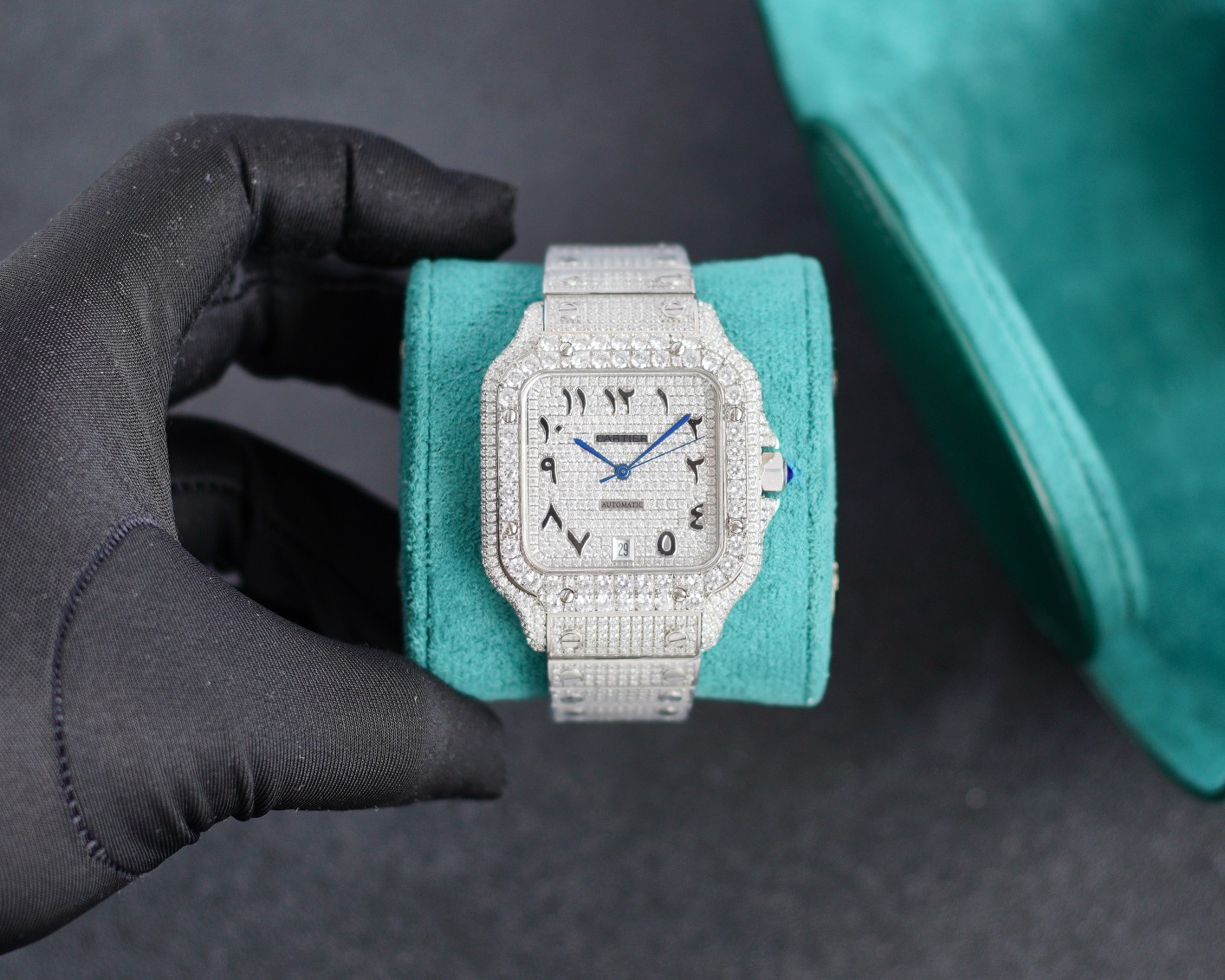 Cartier Santos - de - Cartier Luxury Watch, 39.8mm Stainless Steel Case with Full Diamond Setting, Automatic Movement, Stainless Steel Diamond - Set Bracelet (Special Numeral Dial)