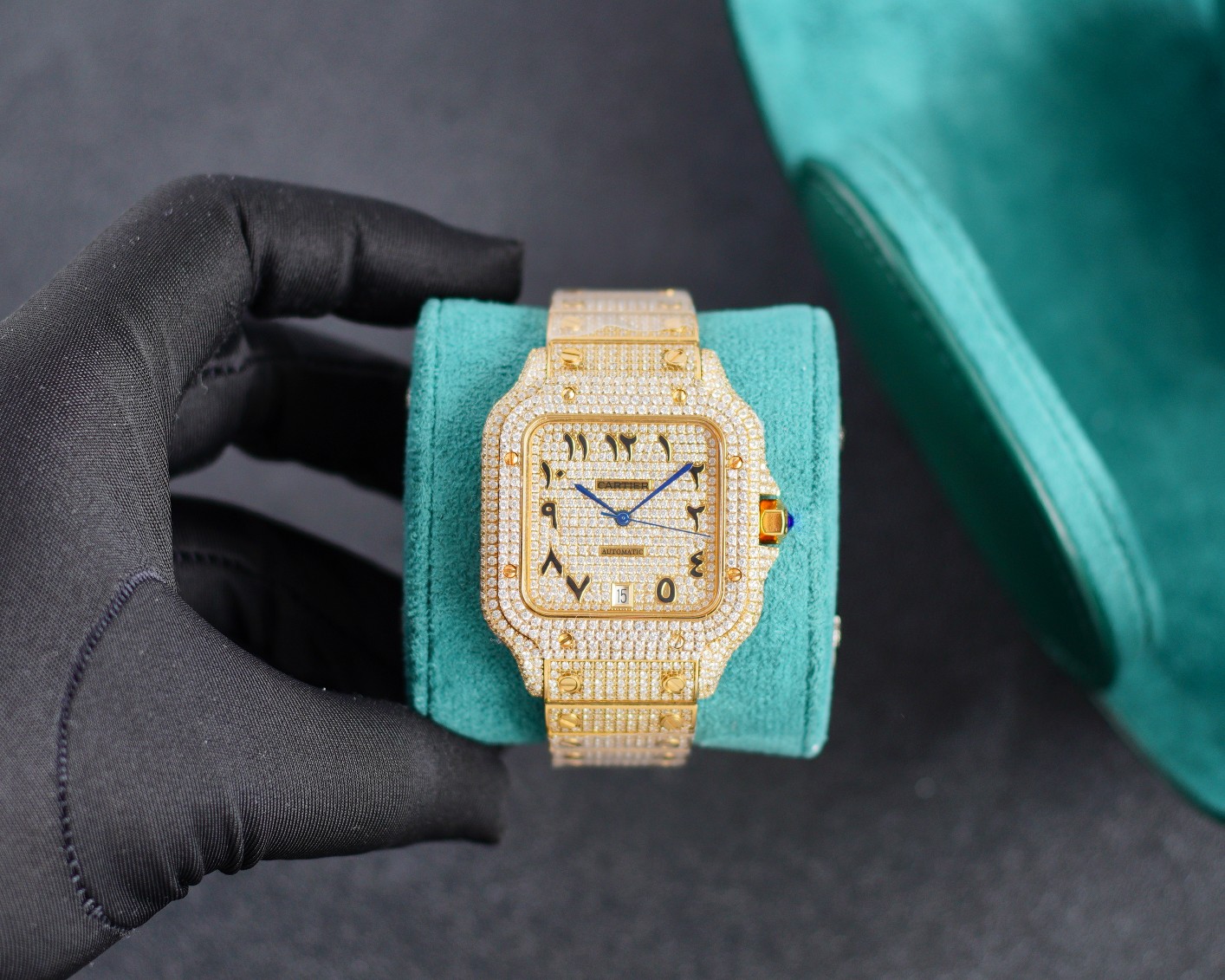 Cartier Santos - de - Cartier Luxury Watch, 39.8mm Yellow Gold Case with Full Diamond Setting, Automatic Movement, Yellow Gold Diamond - Set Bracelet (Special Numeral Dial)