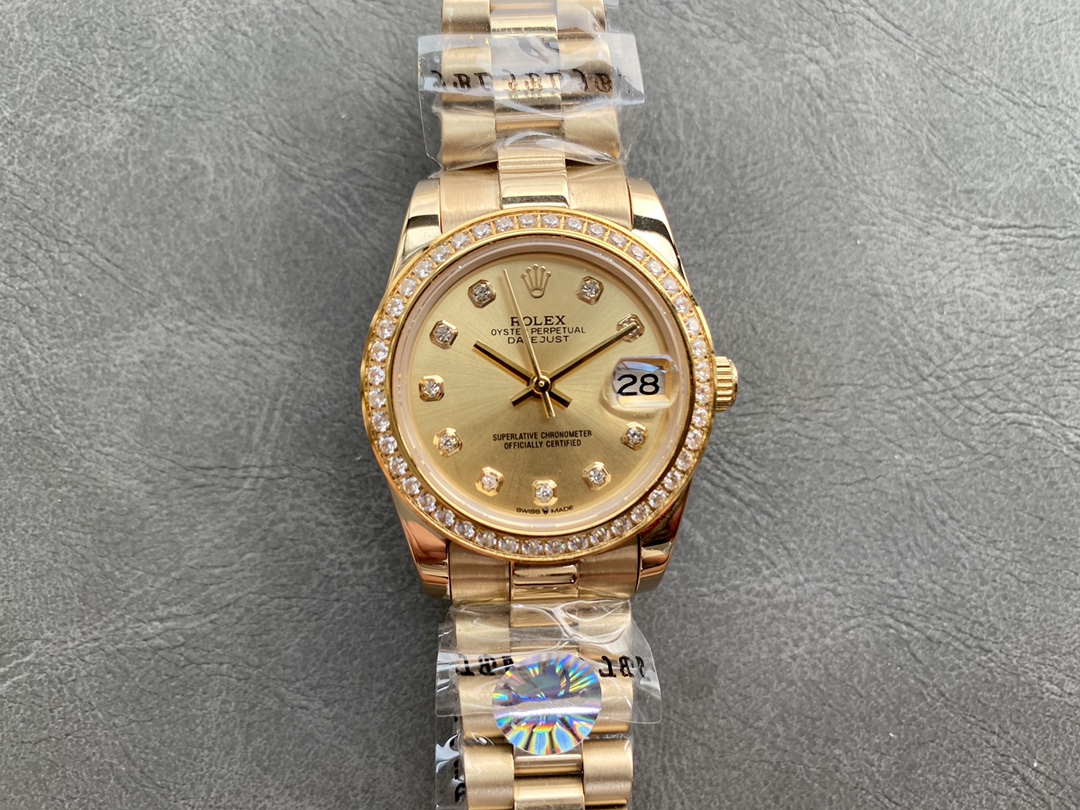 Rolex Datejust Luxury Watch, 31mm 18K Gold Case, Calibre 2235 Movement, 18K Gold Jubilee Bracelet with Diamond Bezel and Markers