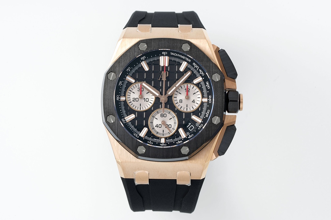 Audemars Piguet Royal Oak Offshore Chronograph Watch, 44mm 18K Rose Gold & Ceramic Case, Calibre 4401 Movement, Black Rubber Strap