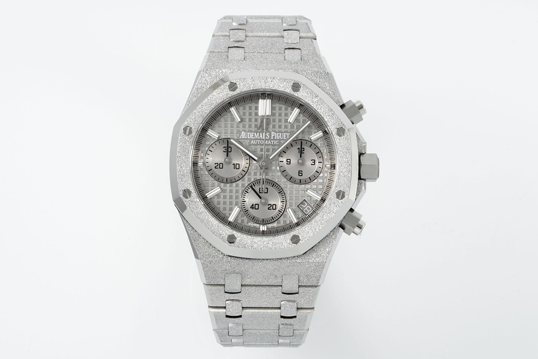 Audemars Piguet Royal Oak Chronograph Luxury Watch, 41mm Frosted Metal Case, Calibre 2385 Movement, Integrated Metal Bracelet