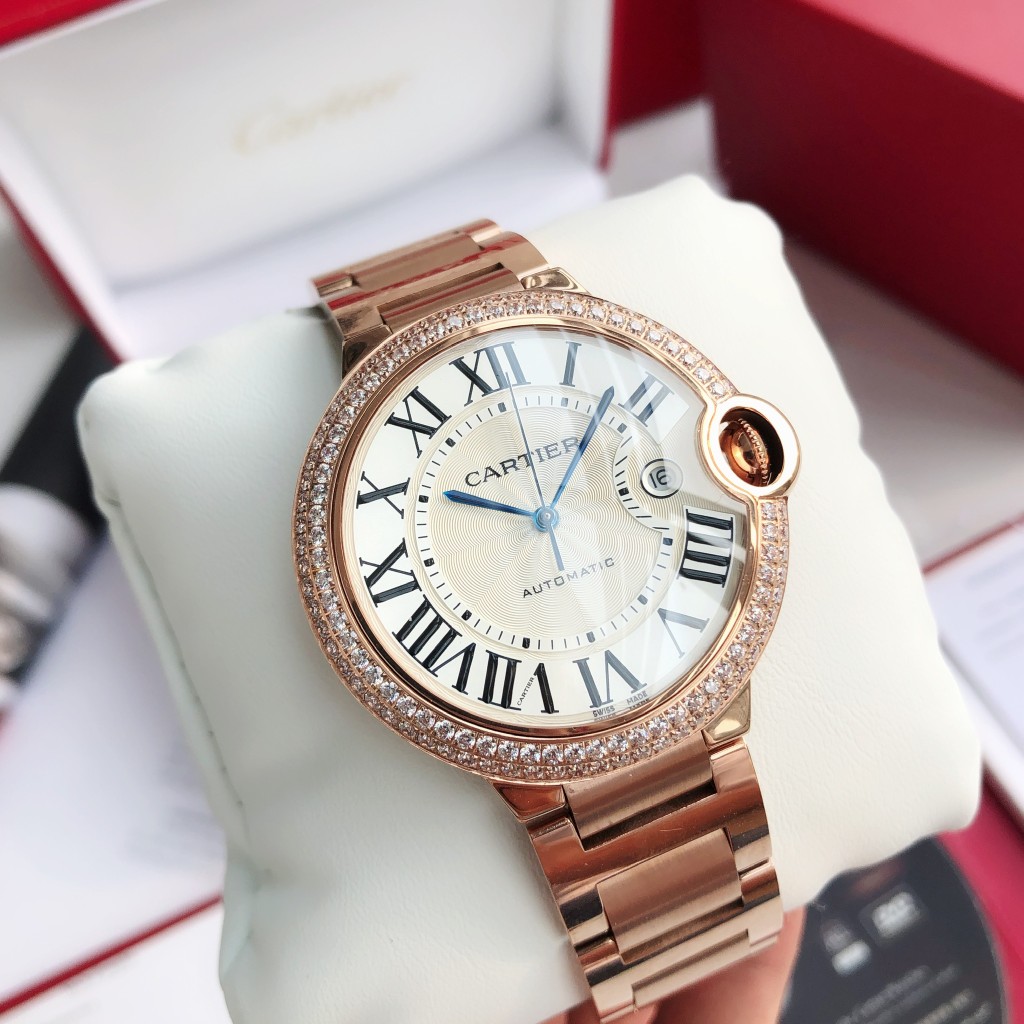 Cartier Ballon Bleu de Cartier Luxury Watch, 42mm 18K Rose Gold Case with Diamond Bezel, Automatic Movement (Calibre 1847 MC), 18K Rose Gold Bracelet