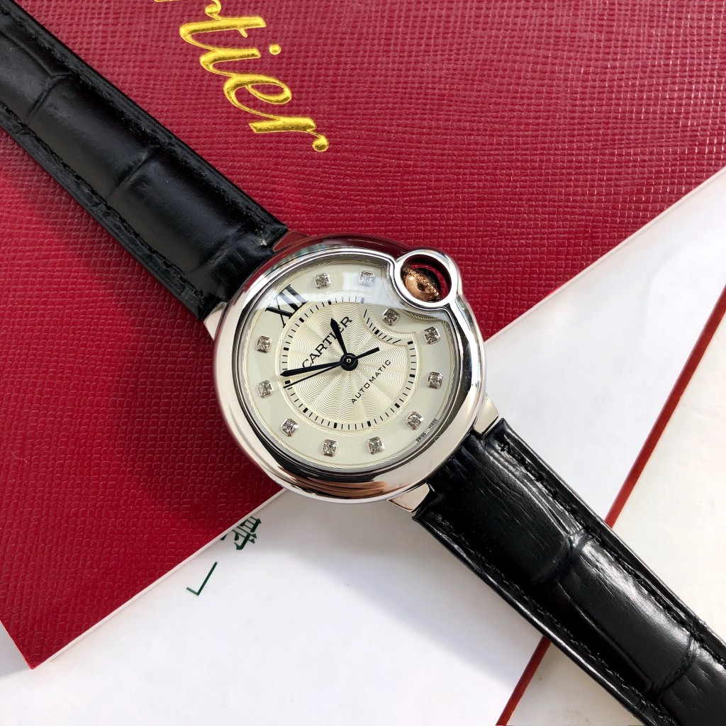Cartier Ballon Bleu de Cartier Luxury Watch, 33mm Stainless Steel Case, Automatic Movement (Caliber 1847 MC), Black Alligator Leather Strap