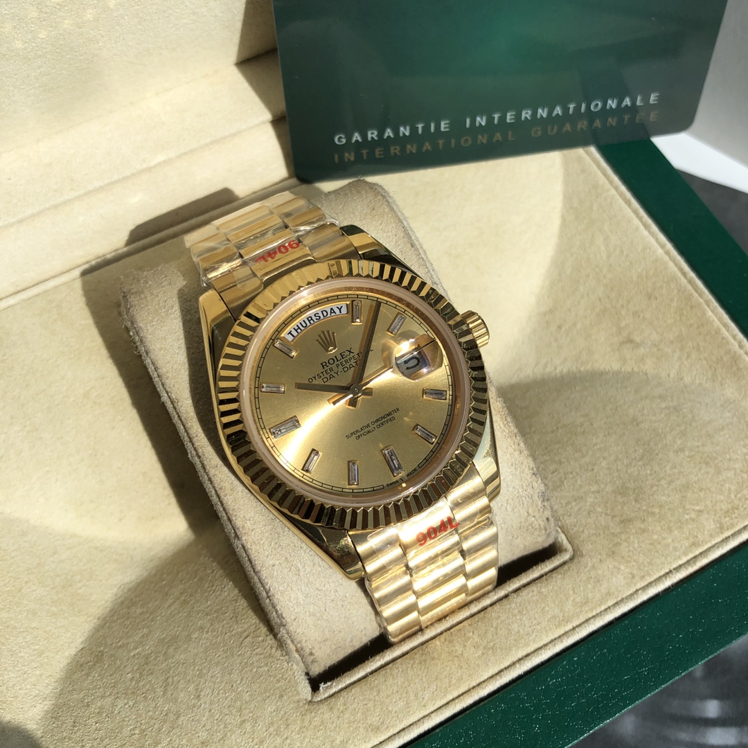 Rolex Oyster Perpetual Day - Date Luxury Watch, 41mm 18K Yellow Gold Case, Self - Winding Movement (Calibre 3255), 18K Yellow Gold President Bracelet
