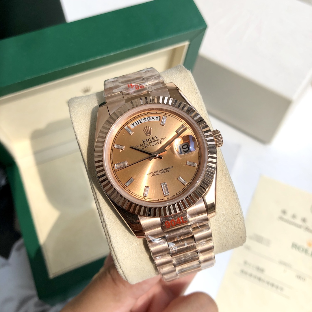 Rolex Oyster Perpetual Day - Date Luxury Watch, 41mm Everose Gold Case, Self - Winding Movement (Calibre 3255), Everose Gold President Bracelet
