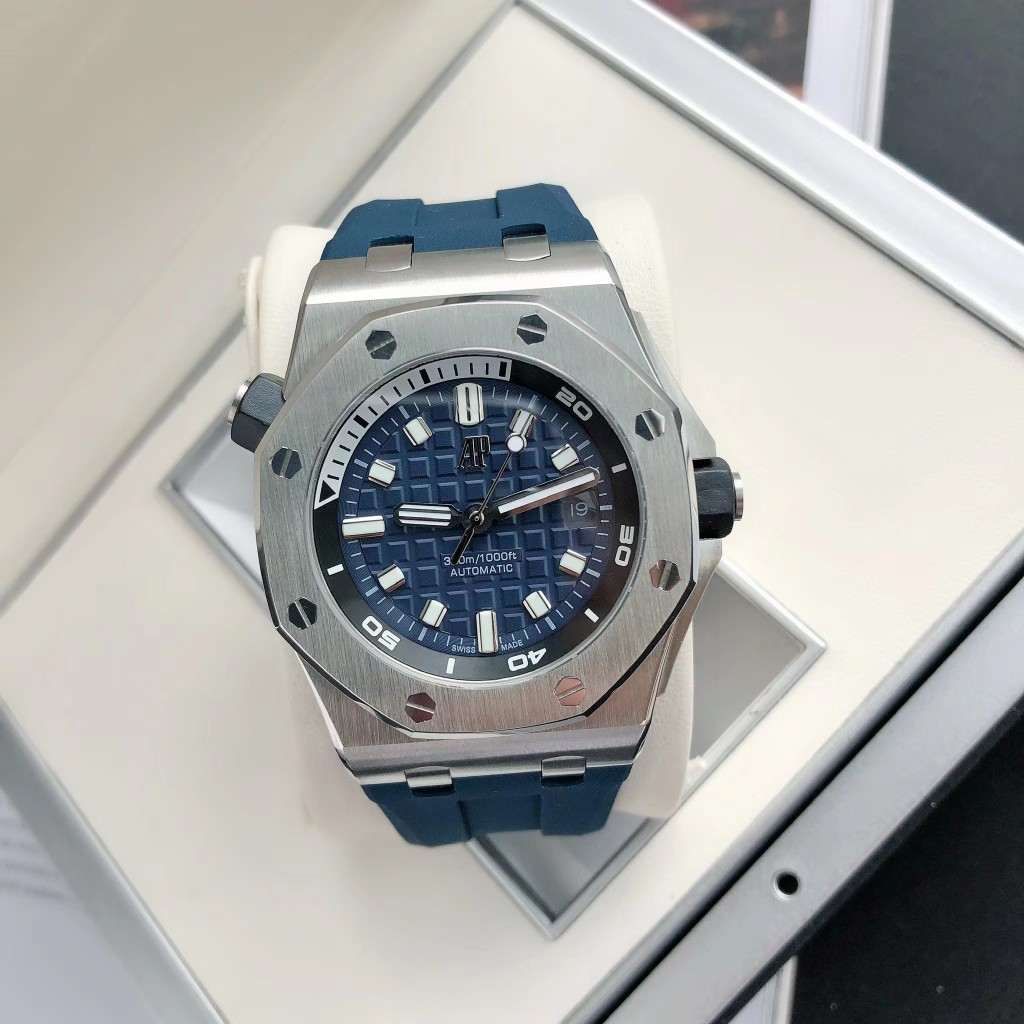 Audemars Piguet Royal Oak Offshore Luxury Watch, 42mm Stainless Steel Case, Self - Winding Movement, Blue Rubber Strap