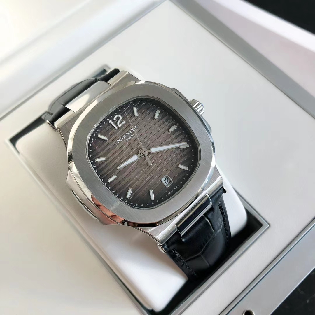Patek Philippe Nautilus Luxury Watch, 40mm Stainless Steel Case, Caliber 324 SC Movement, Black Alligator Leather Strap