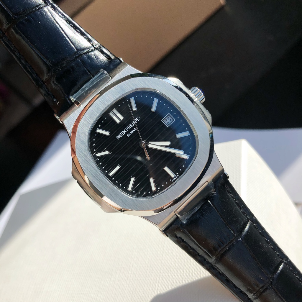 Patek Philippe Nautilus Luxury Watch, 40mm Stainless Steel Case, Caliber 324 SC Movement, Black Alligator Leather Strap