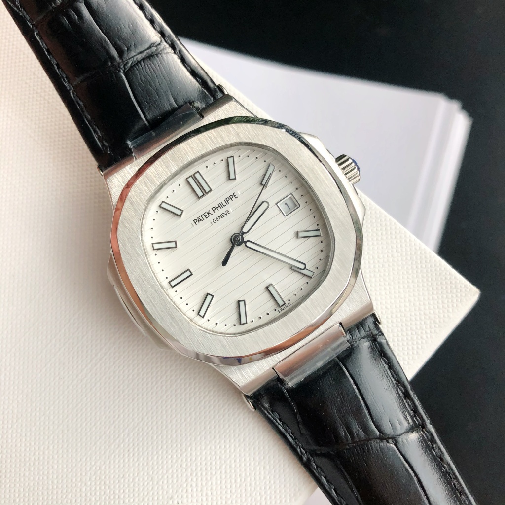 Patek Philippe Nautilus Luxury Watch, 40mm Stainless Steel Case, Caliber 324 SC Movement, Black Alligator Leather Strap