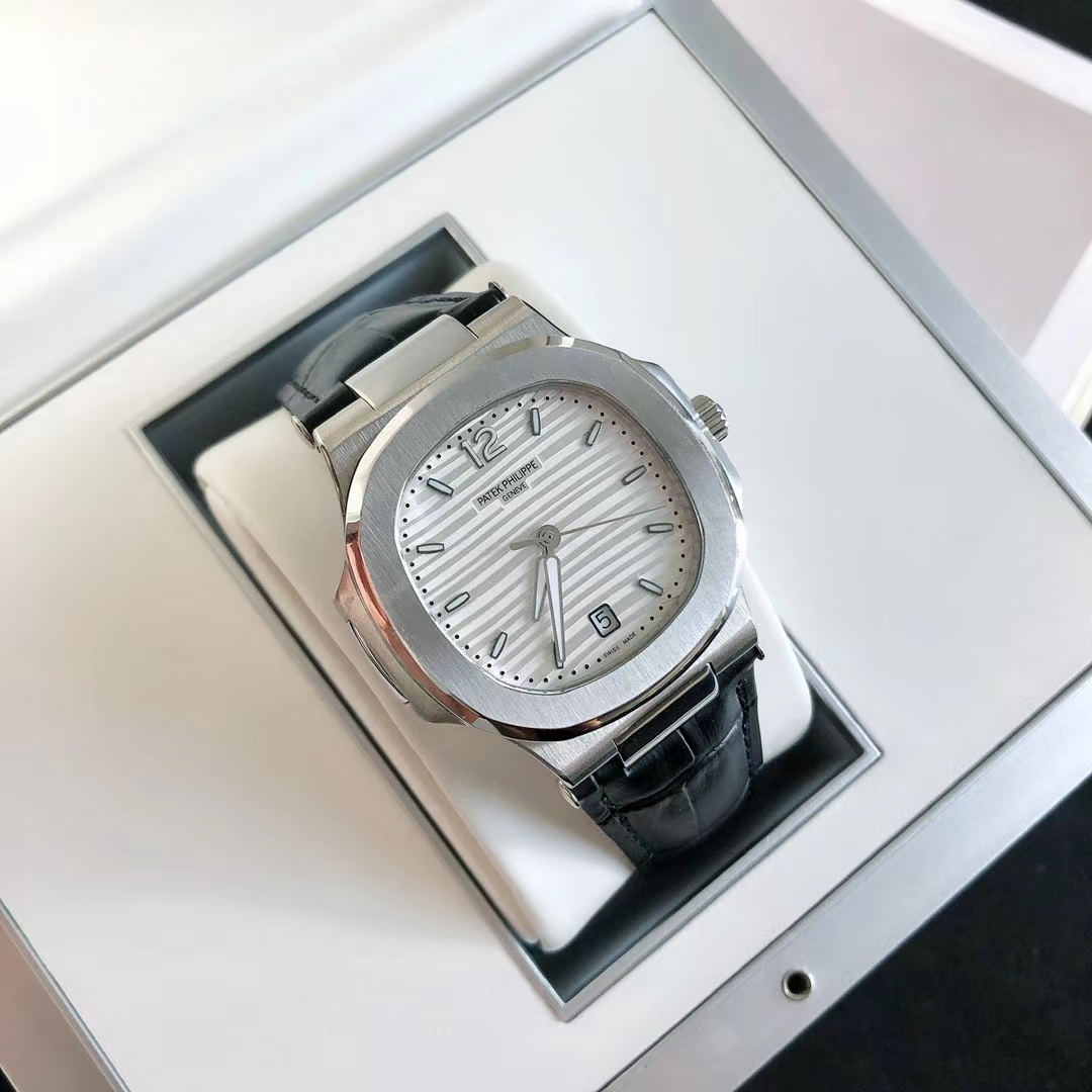 Patek Philippe Nautilus Luxury Watch, 40mm Stainless Steel Case, Caliber 324 SC Movement, Black Alligator Leather Strap