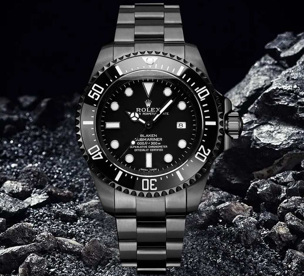 Rolex Blaken Submariner Luxury Dive Watch, 44mm Black - Coated Stainless Steel Case, Calibre 3235 Automatic Movement, Black - Coated Stainless Steel Strap