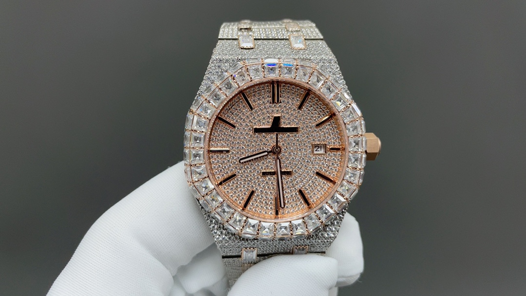 Audemars Piguet Royal Oak Luxury Watch, 40mm Two - Tone (Rose Gold & Silver - Tone) Diamond - Set Case, Automatic Movement, Diamond - Encrusted Metal Strap