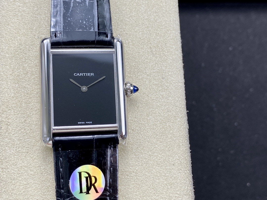 Cartier Tank Women's Watch, Square Stainless Steel Case (Approx. 22×29mm), Quartz Movement, Black Alligator Leather Strap