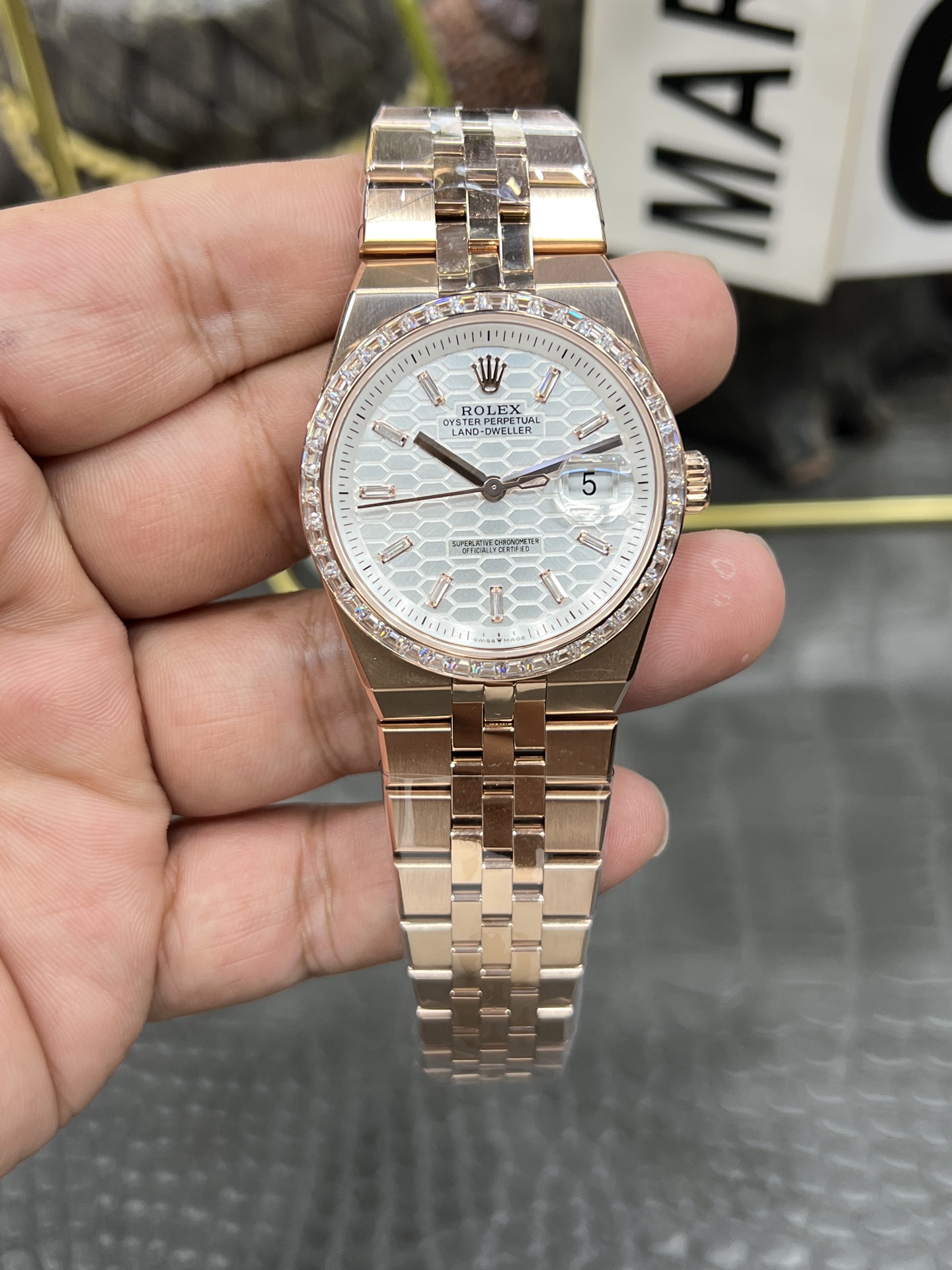Rolex Oyster Perpetual Land-Dweller ~36mm 18K Rose Gold Diamond-Set Automatic Watch (Caliber 3235)