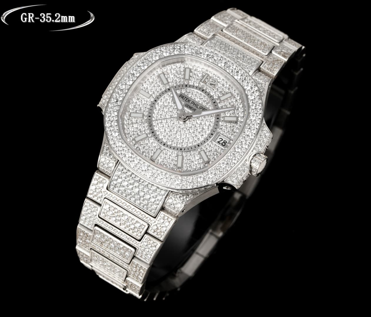 Patek Philippe Nautilus-Inspired ~35.2mm White Gold Diamond-Set Automatic Watch (Caliber 324 S C)