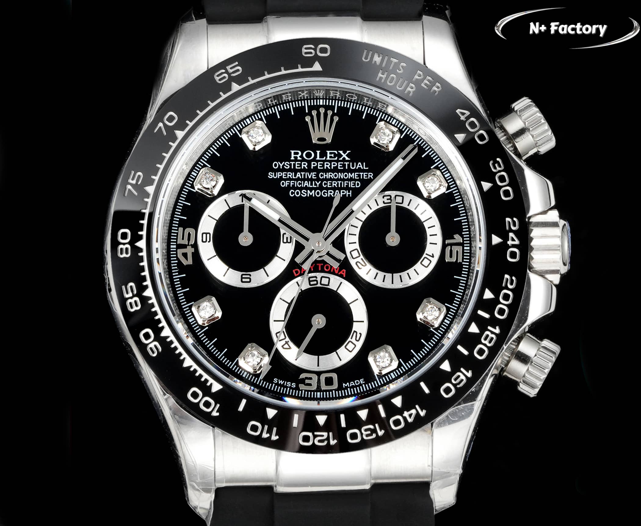 Rolex Cosmograph Daytona ~40mm Stainless Steel Diamond-Set Automatic Chronograph Watch (Caliber 4130)