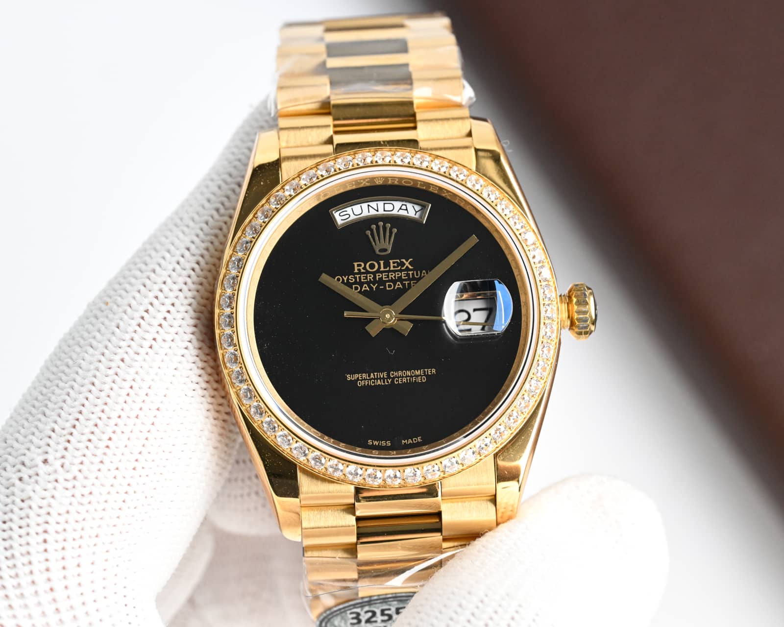 Rolex Day-Date 36mm 18K Yellow Gold Diamond-Set Automatic Watch (Caliber 3255)