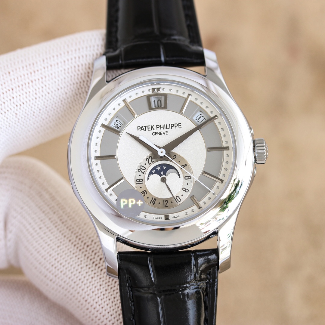 Patek Philippe Annual Calendar 40mm Watch with Silver-Grey Dial, Stainless Steel Case & Black Alligator Strap - Automatic Movement