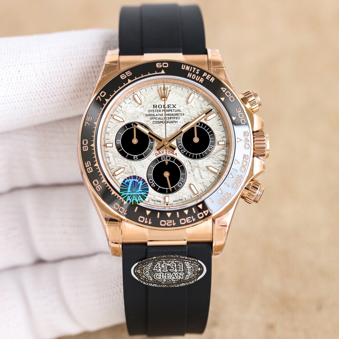 Rolex Cosmograph Daytona 40mm Watch with Meteorite Dial, Everose Gold Case & Black Rubber Strap - Calibre 4131 Automatic Movement