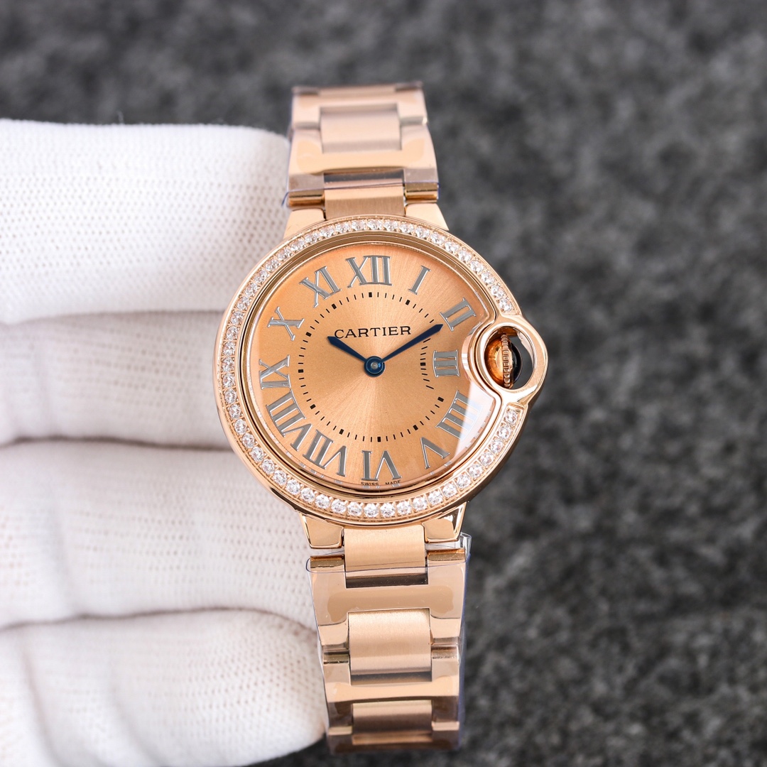 Cartier Ballon Bleu de Cartier Watch, 28mm Rose Gold Case with Diamond-Set Bezel, Champagne Dial, Rose Gold Bracelet - Automatic Movement