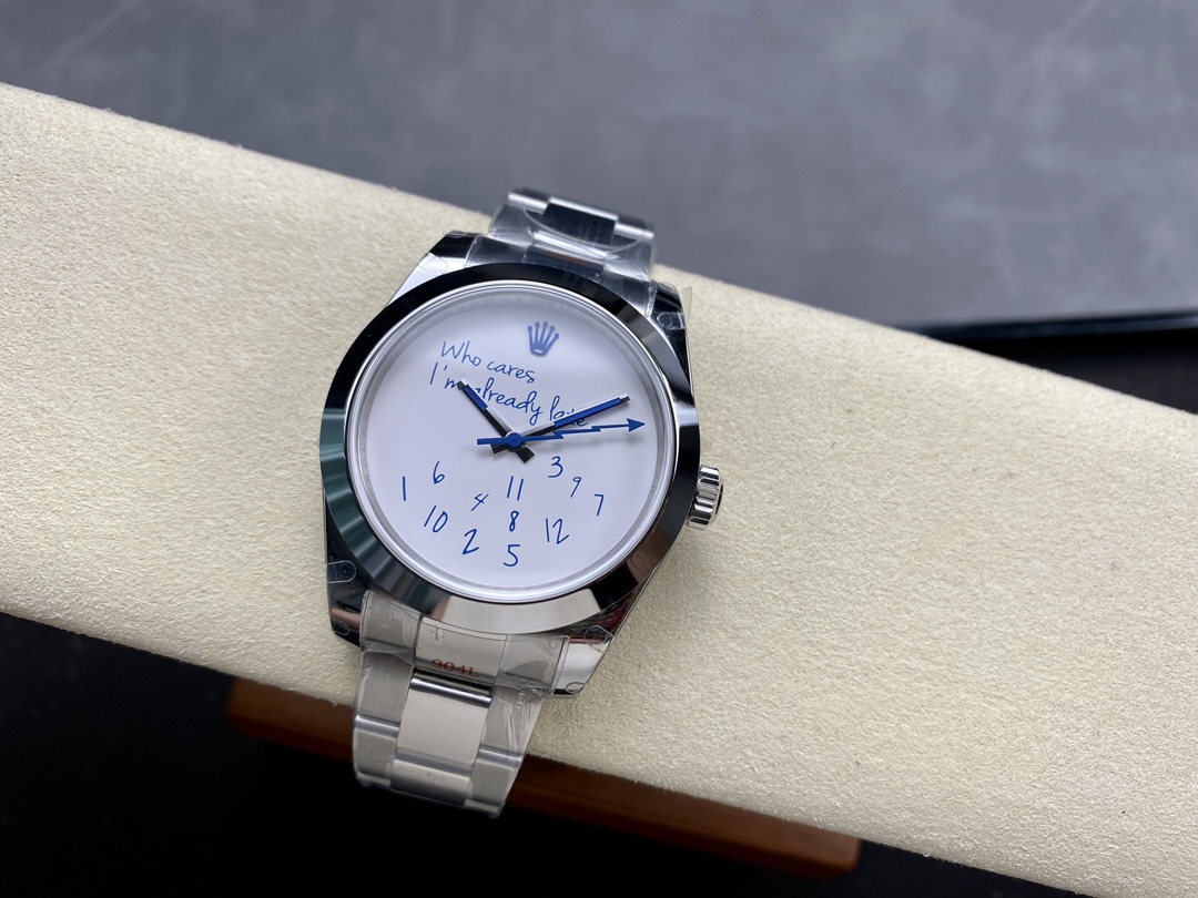Rolex Milgauss Limited Edition Watch with "Who Cares I'm Already Late" White Dial, Stainless Steel Case & Oyster Bracelet - Automatic Movement