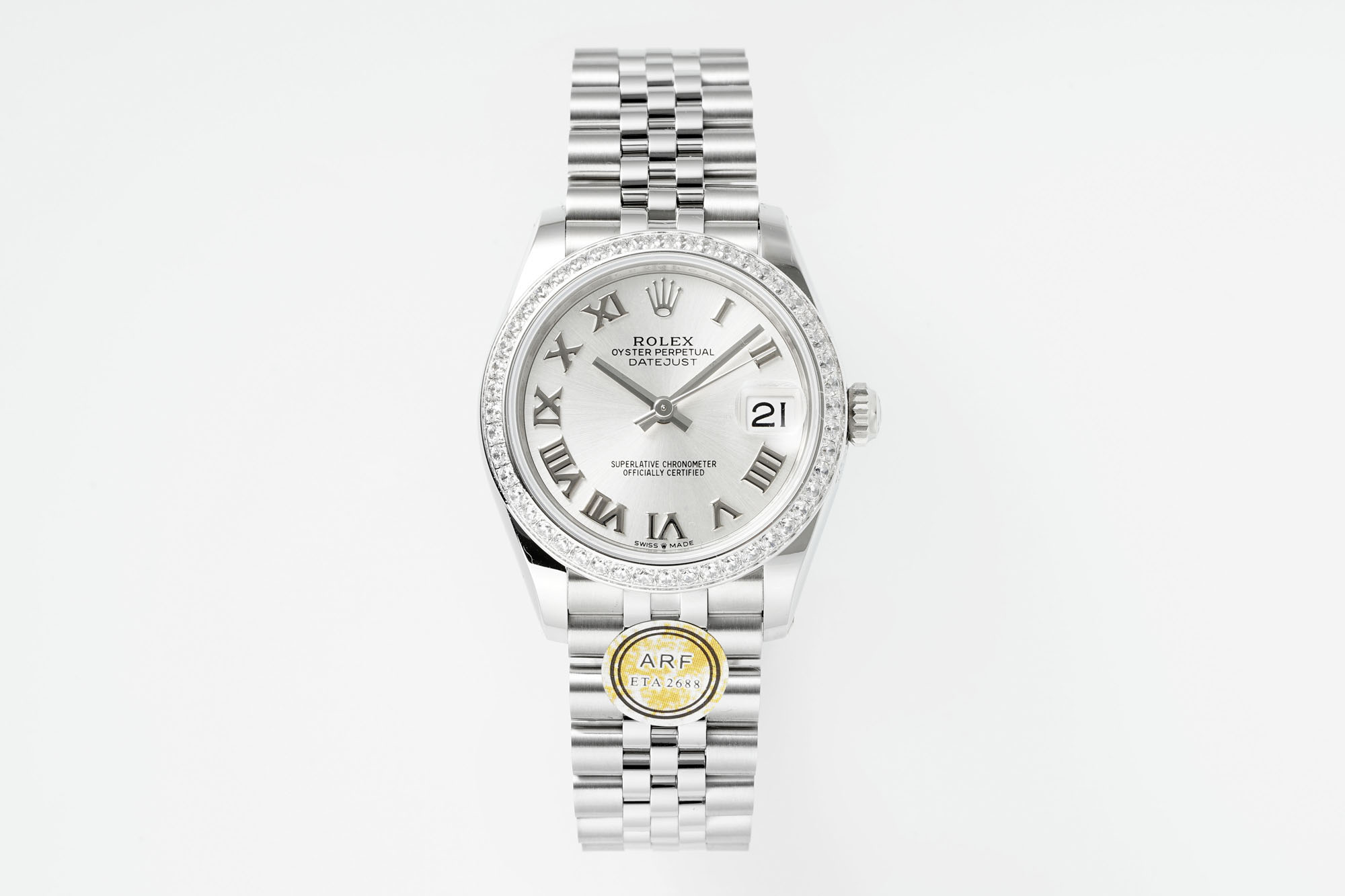 Rolex Datejust 31mm Watch with White Roman Dial, Diamond-Set Bezel, and Stainless Steel Jubilee Bracelet - ETA 2688 Movement