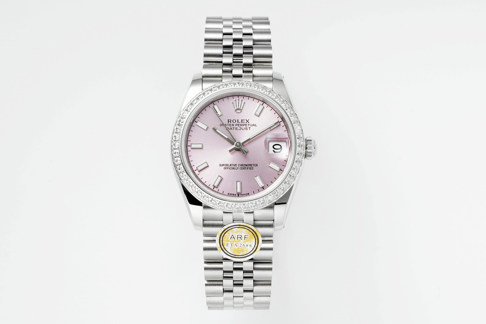 Rolex Datejust Pink Dial Diamond - Set Bezel Stainless Steel Watch, 31mm, ETA 2688 Movement