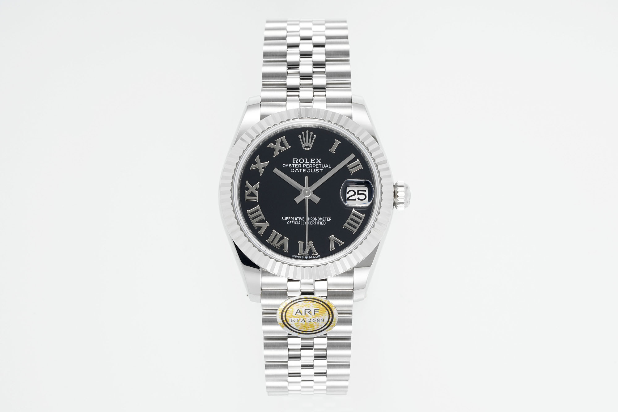 Rolex Datejust Black Roman Dial Stainless Steel Watch, 31mm, ETA 2688 Movement