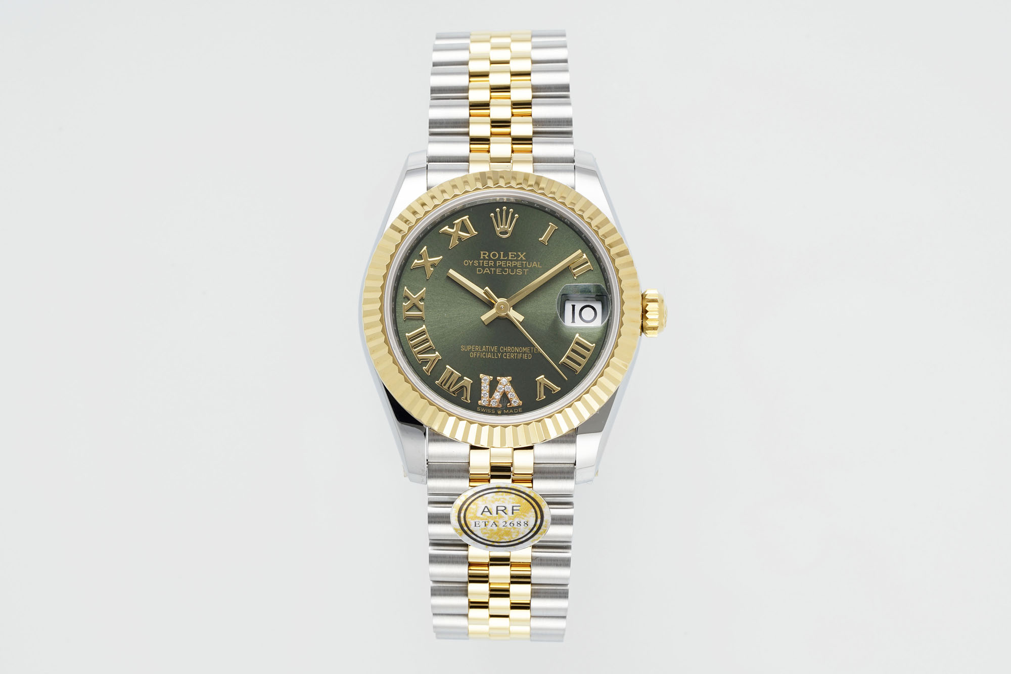 Rolex Datejust Green Roman Dial Diamond - Set Two - Tone Watch, 31mm, ETA 2688 Movement
