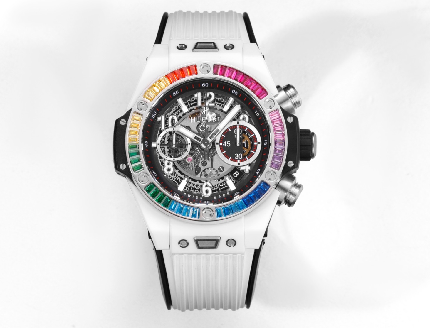 Hublot Big Bang Unico Rainbow White Ceramic Skeleton Dial Watch, 45mm, HUB1280 Movement