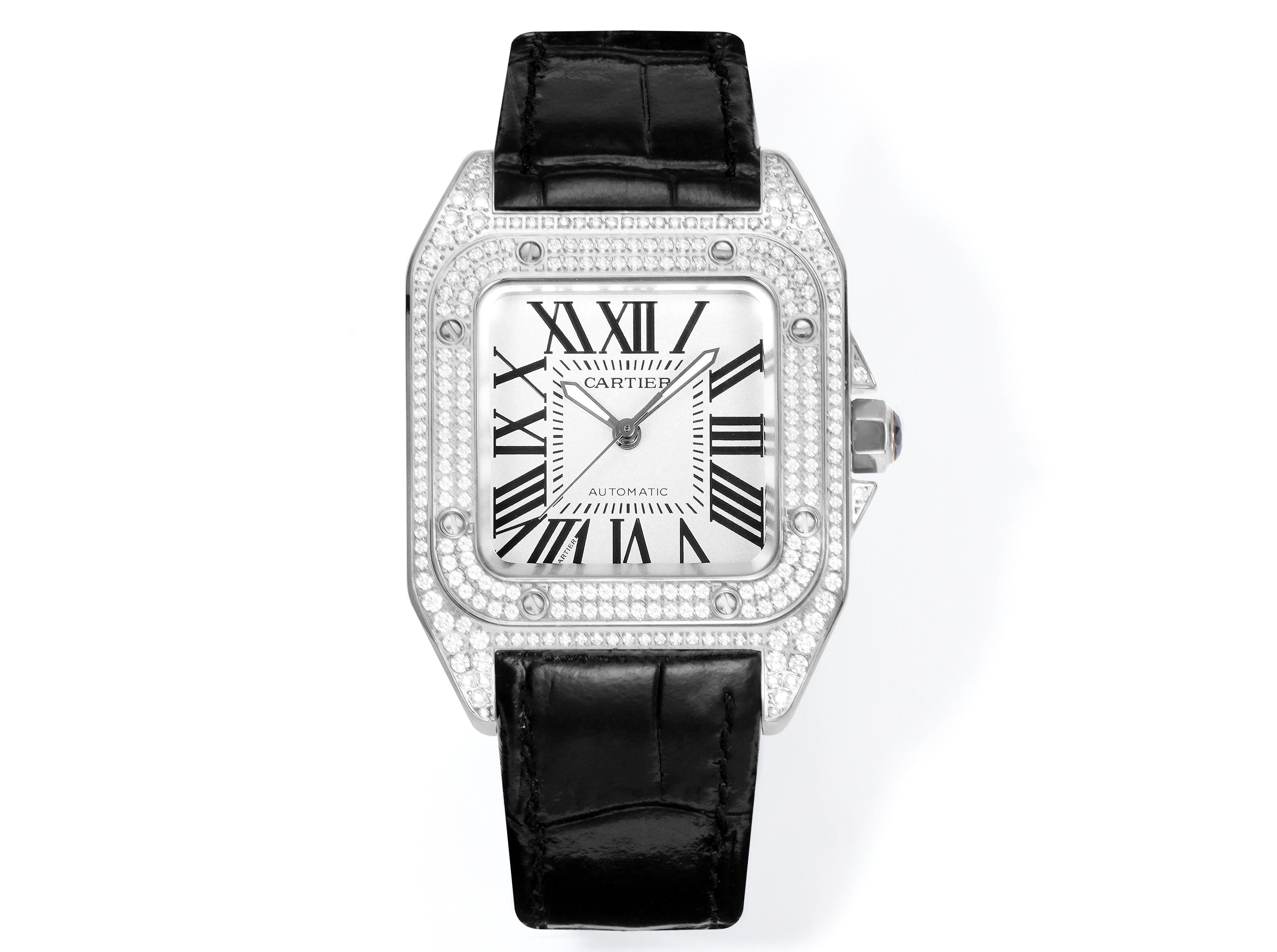 Cartier Santos 100 Diamond - Set Silver Dial Watch, 38mm×38mm, Automatic Movement
