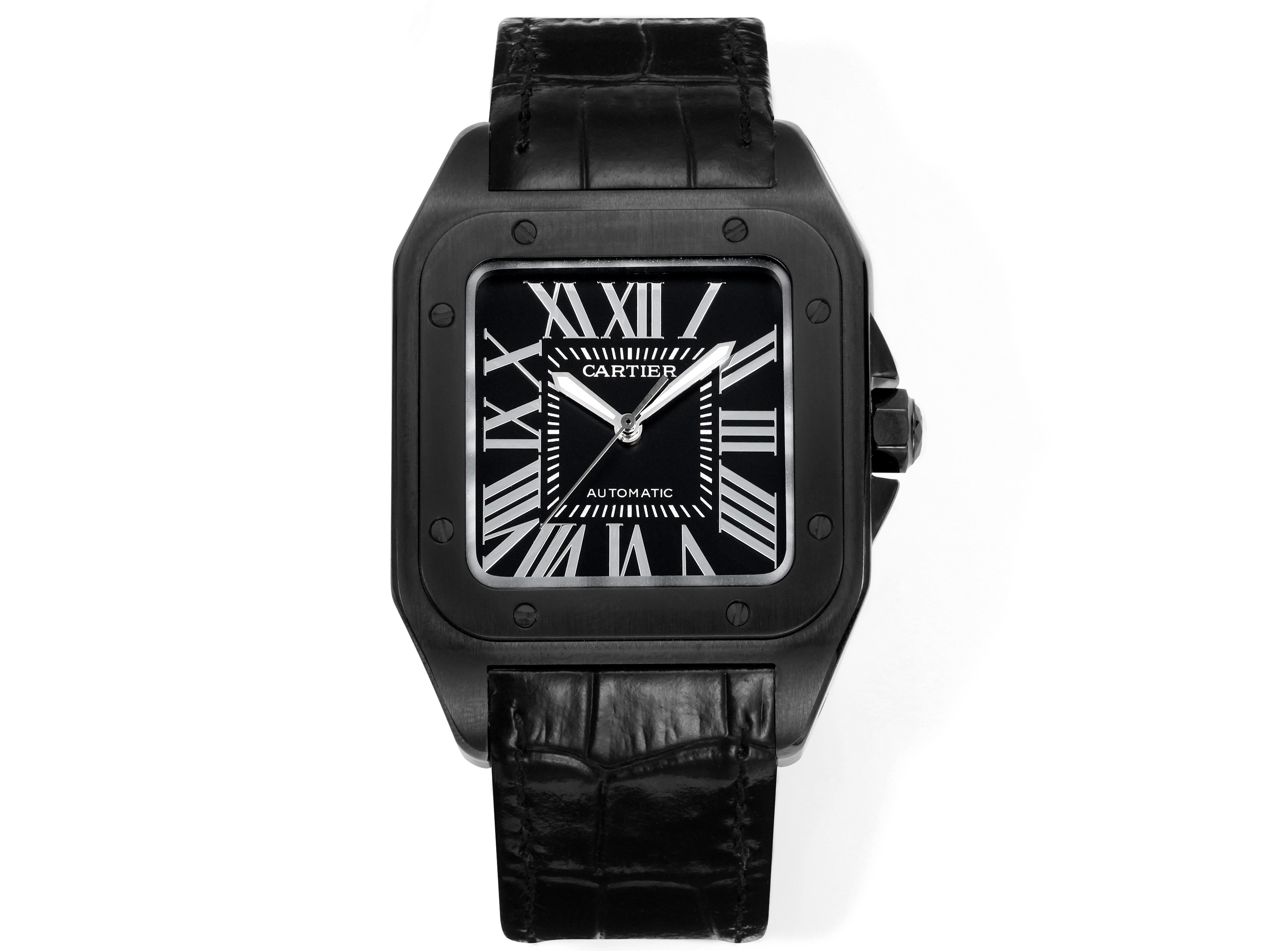Cartier Santos 100 Black Dial Watch, 38mm×38mm, Automatic Movement