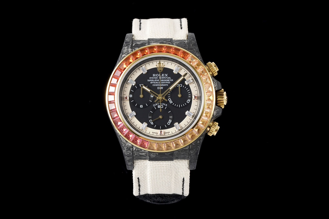 Rolex Cosmograph Daytona Rainbow Gem - Set Black & Cream Dial Watch, 40mm, Automatic Movement