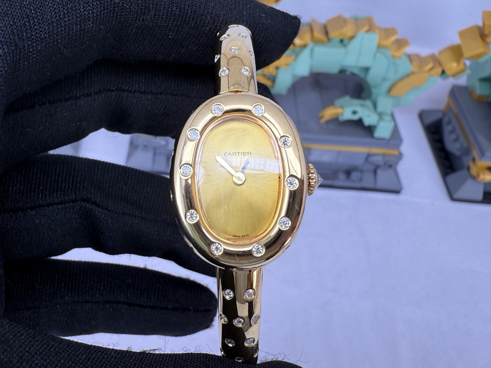 Cartier Baignoire Diamond - Set Yellow Gold Dial Watch, 23x32mm, Quartz Movement