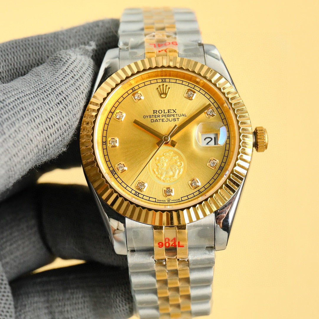 Rolex Oyster Perpetual Datejust Diamond - Set Gold Dial Watch, 40mm, Automatic Movement