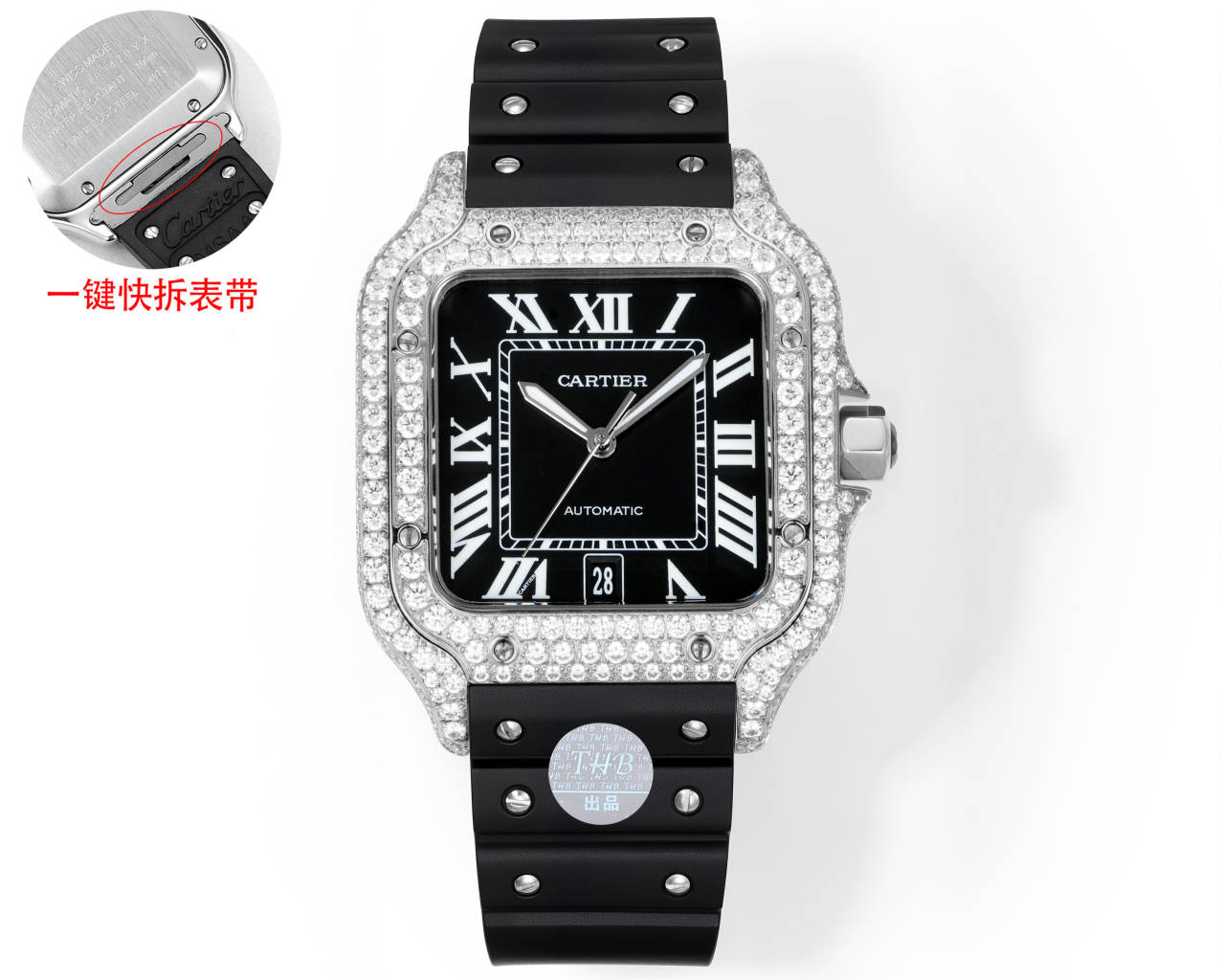 Cartier Santos Diamond - Set Gradient Orange Dial Stainless Steel Watch, 39.8mm, Automatic Movement