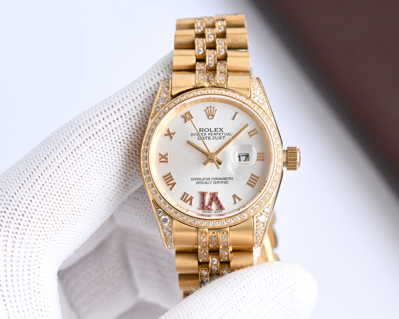 Rolex Datejust Diamond - Set White Dial Gold Watch, 36mm, Automatic Movement
