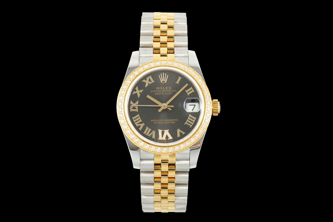 Rolex Datejust Diamond - Set Black Dial Two - Tone (Stainless Steel & Yellow Gold) Watch, 31mm, Automatic Movement