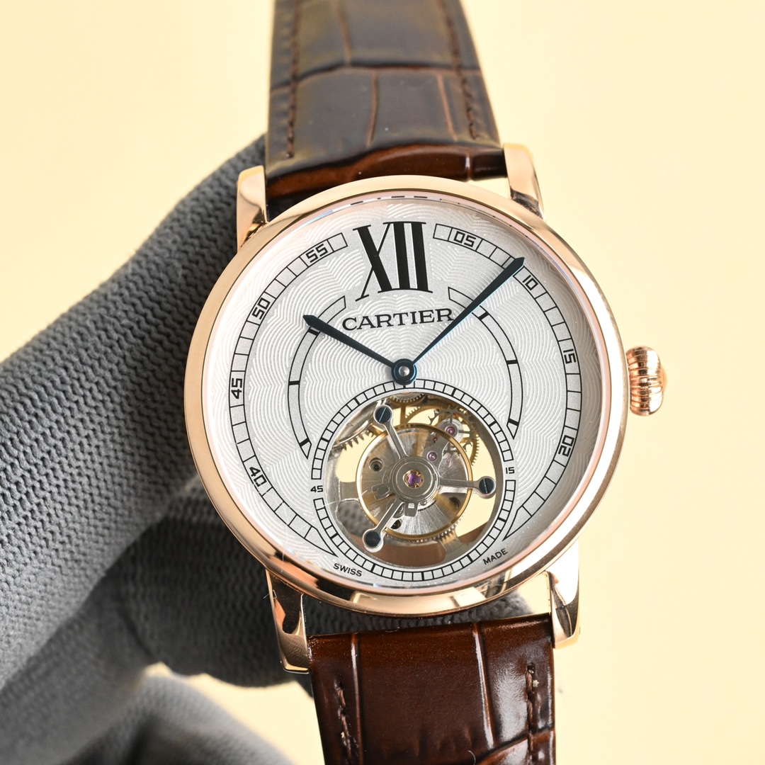 Cartier Tourbillon White Dial Stainless Steel Watch, 40mm, Manual Mechanical Movement
