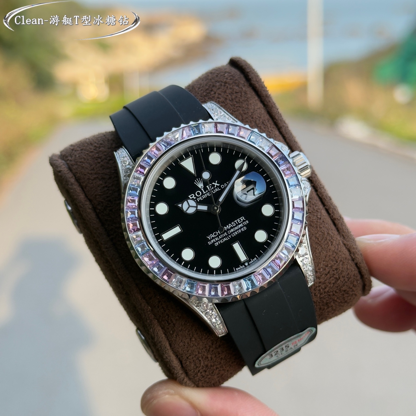 Rolex Yacht - Master Rainbow Diamond Bezel Black Dial Watch, 40mm, Automatic Movement