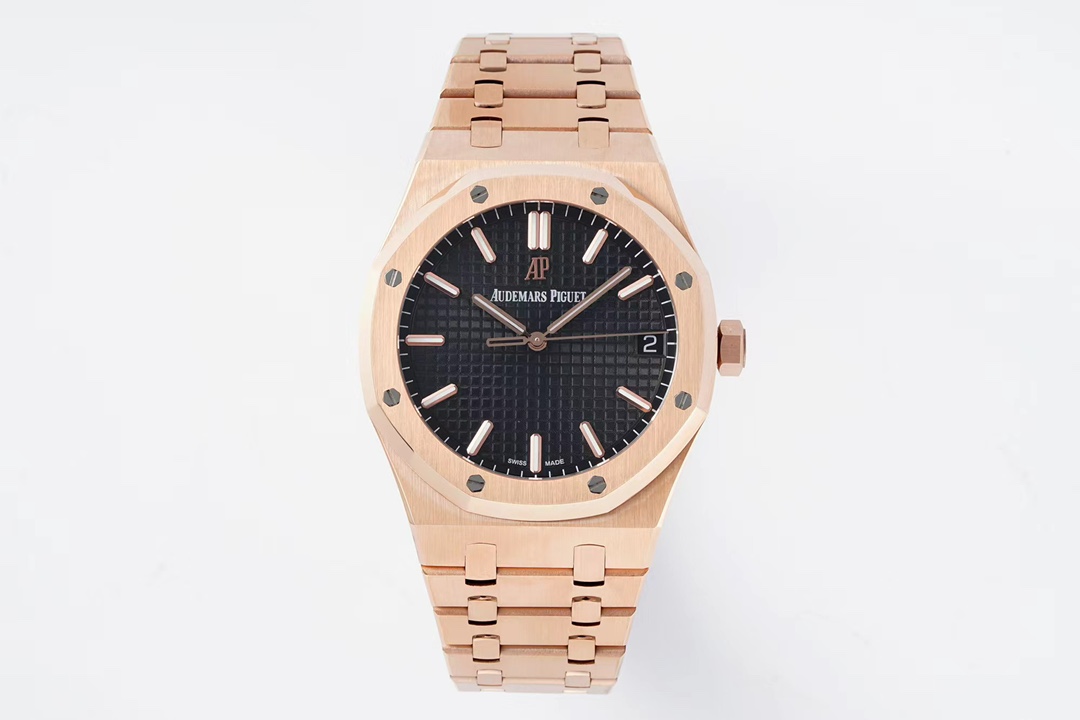 Audemars Piguet Royal Oak Black Dial Rose Gold Watch, 41mm, Automatic Movement