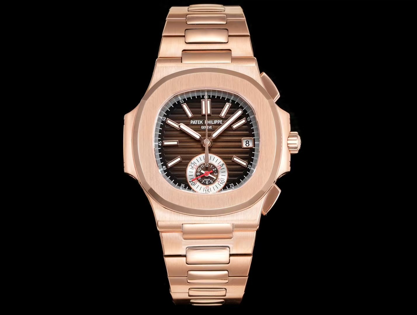 Patek Philippe Nautilus Black Dial Rose Gold Watch, 40mm, Automatic Movement