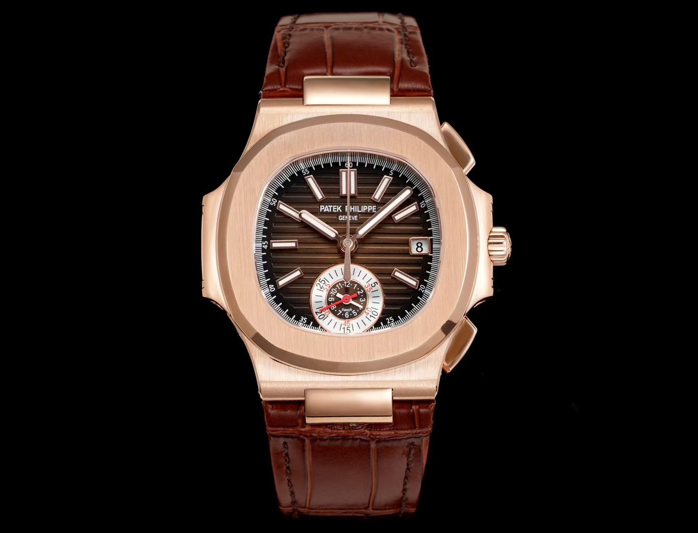Patek Philippe Nautilus Black Dial Rose Gold Watch, 40mm, Automatic Movement