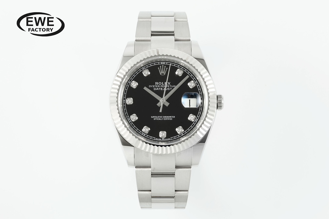 Rolex Datejust Diamond - Set Black Dial Stainless Steel Watch, 41mm, Automatic Movement