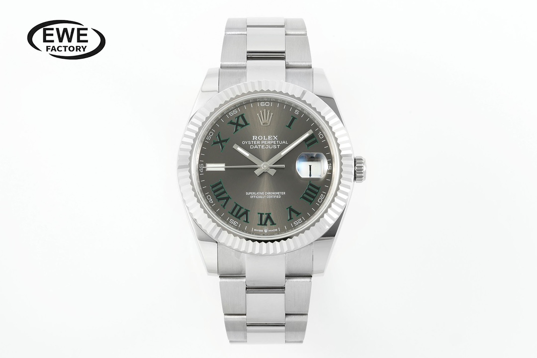 Rolex Datejust Gray Dial with Green Roman Numerals Stainless Steel Watch, 41mm, Automatic Movement