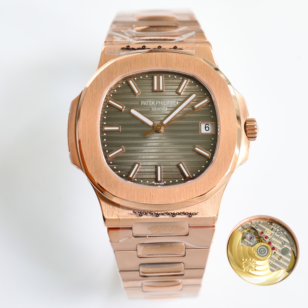 Patek Philippe Nautilus Olive Dial Rose Gold Watch, 40mm, Automatic Movement