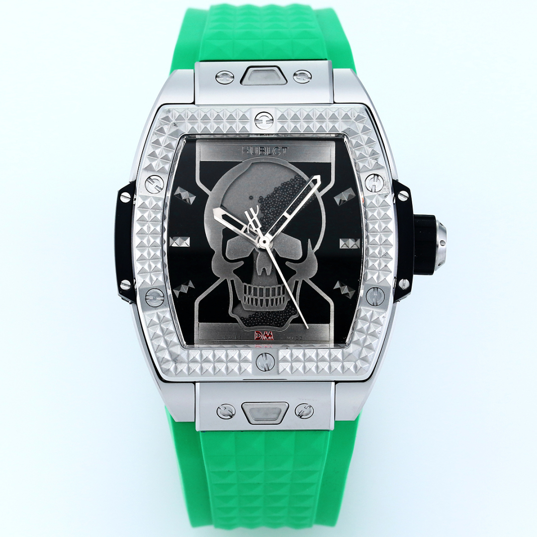 Hublot Spirit of Big Bang Depeche Mode Limited - Edition Skull Dial Green Rubber Strap Watch, 42mm, Automatic Movement
