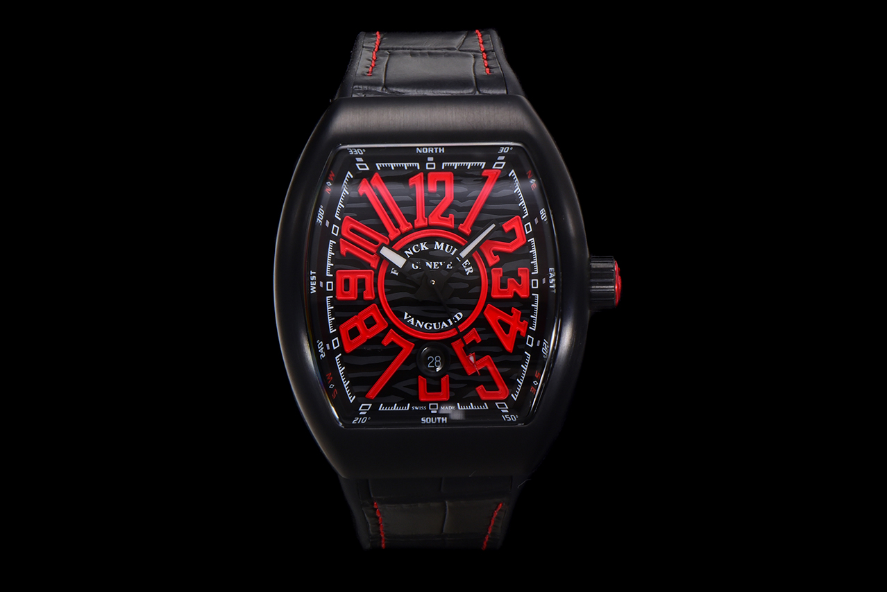 Franck Muller Vanguard Red Numerals Carbon - Case Tonneau Watch, 45mm, Automatic Movement