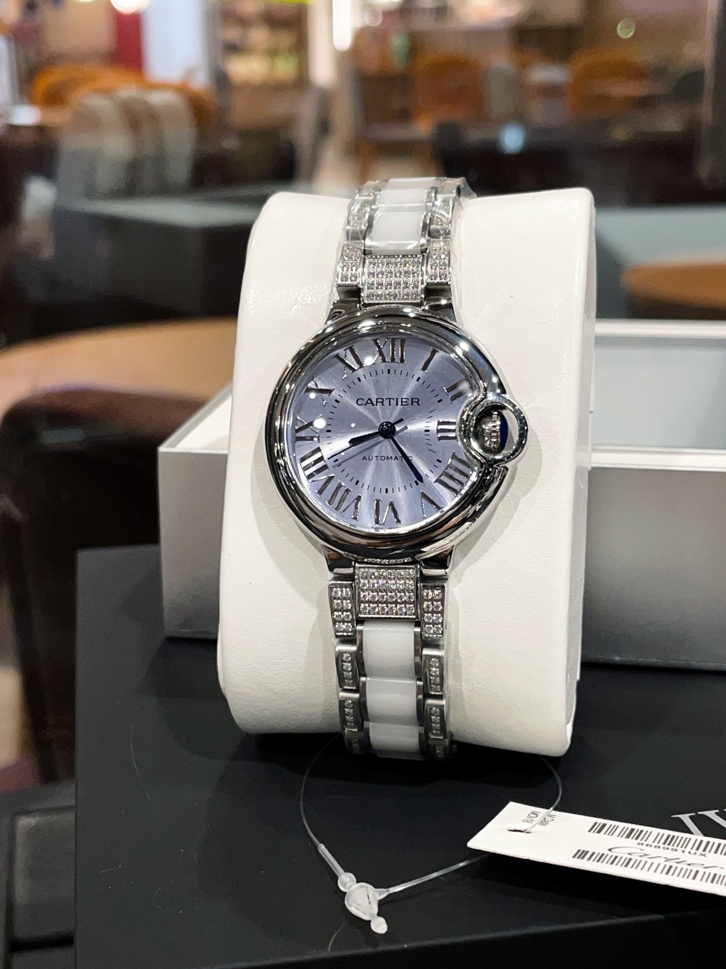Cartier Ballon Bleu Diamond - Embellished Silver Dial Ceramic - Link Watch, 33mm, Calibre 076 Movement