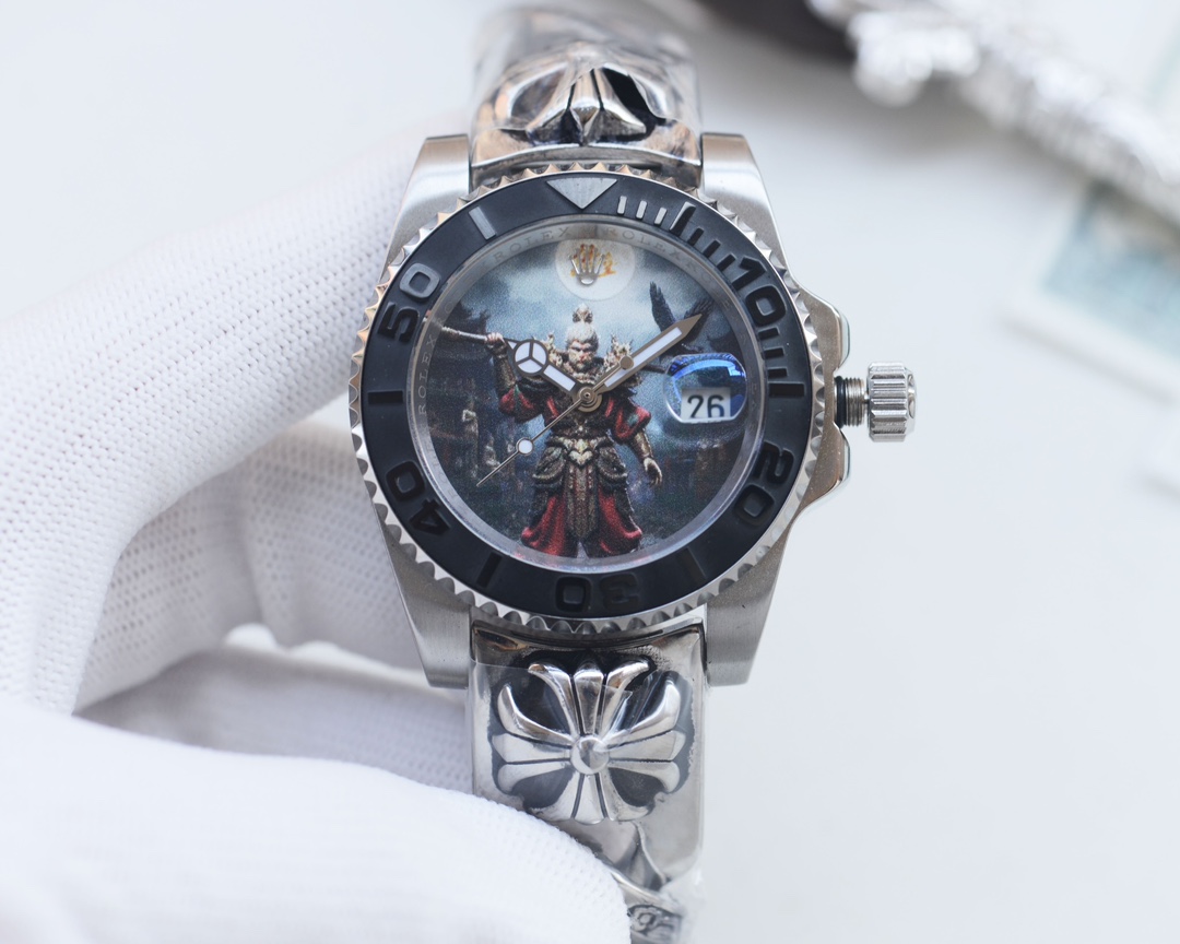Rolex Submariner - Inspired Custom Wukong Art Dial Engraved Silver Strap Watch, 40mm, Calibre 3135 Movement